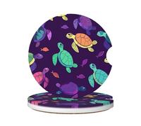 Cavizow Sottobicchieri in ceramica per auto, confezione da 2 sottobicchieri colorati a forma di tartaruga oceanica, assorbenti, per portabicchieri, antiscivolo, con base in sughero, per auto