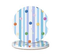 Cavizow Sottobicchieri in ceramica per auto, confezione da 2 sottobicchieri colorati a pois, assorbenti, per portabicchieri, antiscivolo, con base in sughero, per auto