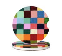 Cavizow Sottobicchieri in ceramica per auto, confezione da 2 sottobicchieri colorati arcobaleno a quadri assorbenti per portabicchieri antiscivolo con base in sughero per auto