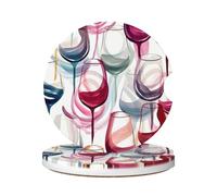 Cavizow Sottobicchieri in ceramica per auto, confezione da 2 sottobicchieri colorati con motivo a calice di vino, assorbenti, per portabicchieri, antiscivolo, con base in sughero, per auto