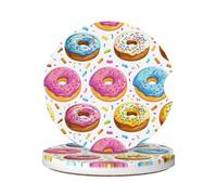 Cavizow Sottobicchieri in ceramica per auto, confezione da 2 sottobicchieri colorati con motivo a ciambelle, assorbenti, per portabicchieri, antiscivolo, con base in sughero, per auto