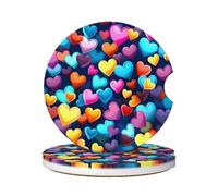 Cavizow Sottobicchieri in ceramica per auto, confezione da 2 sottobicchieri colorati con motivo a cuore innamorato, assorbenti, per portabicchieri, antiscivolo, con base in sughero, per auto