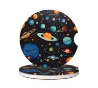 Cavizow Sottobicchieri in ceramica per auto, confezione da 2 sottobicchieri colorati con spazio universo pianeta, assorbenti, per portabicchieri, antiscivolo, con base in sughero, per auto