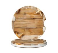 Cavizow Sottobicchieri in ceramica per auto, confezione da 2 sottobicchieri in legno con sabbia e stella marina e conchiglia, assorbenti, per portabicchieri, antiscivolo, con base in sughero, per auto