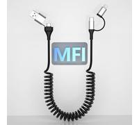 Cavo 4 in 1 a Spirale USB a USB C e Lightning per Apple CarPlay e Android Auto - Sincronizzazione Dati e Ricarica Rapida per iPhone/Android/iPad/Laptop 3Ft, Nero