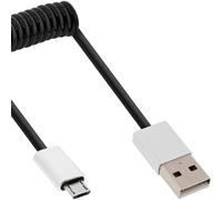 Cavo a spirale Micro-USB 2.0 - USB-A ST-Micro-B ST - nero-alluminio - flessibile - 3m NEW