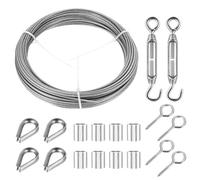 Cavo Acciaio 2mm x 15m, Filo in Acciaio, Filo Acciaio Inox Esterno, Sospensione per Cavo Acciaio Inossidabile con Tenditore per Cavi, per Piante Rampicanti, Lamp, Filo Stendibiancheria per Esterno