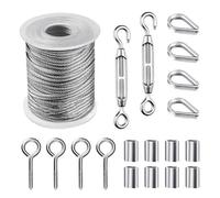 Cavo Acciaio Corda flessibile in acciaio inossidabile da 15 metri Cavo morbido 2 mm Set di ganci appesi for appendere piante Tenda stendibiancheria