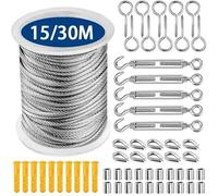 Cavo Acciaio,Corda metallica Kit di cavi in acciaio inossidabile da 15/30 m, resistenti, for giardino, ringhiere for balconi, recinzioni for fattorie, tende, rotoli rivestiti in PVC(30M)