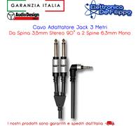 Cavo Adattatore Jack 3 Metri Da Spina 3,5mm Stereo 90 Gradi a 2 Spine 6,3mm Mono