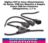 Cavo Alimentazione Da Spina, Vde-Iec Maschio a Doppia Presa Vde-Iec Femmina 1,7m