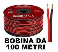CAVO ALTOPARLANTI AUDIO 100 MT. PIATTINA 2 x 0,75mm BOBINA CCA rosso nero CASSE