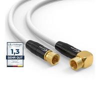 Cavo Antenna Satellitare 12,5m TV SAT HD 2X Connettori F 1x 90° angolato Cavo Coassiale Connettore di Metallo Ultra HD 4K 3D UHD Cavo Coassiale Satellitari | Bianco | 12,5 Metri