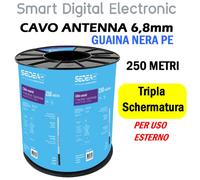 Cavo antenna TV nero da 6.8mm in bobina da 250 metri tripla schermatura PE
