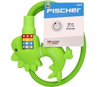 FISCHER Lucchetto con cavo a forma di dinosauro, per bambini, con combinazione numerica, per 10.000 combinazioni, diametro 10 cm, lunghezza 60 cm, verde