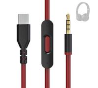 Cavo audio da USB-C a 3,5 mm, compatibile con Beats Solo 4 3 2, Studio 2 3 Pro, Detox Wireless, Mixr & Executive Pill con microfono integrato e controllo del volume per iPhone 17 (nero-rosso)