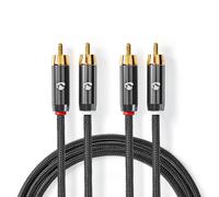 NEDIS - Cavo audio stereo - Connettore RCA - Placcato oro - 2 m - Rotondo - Antracite/Grigio