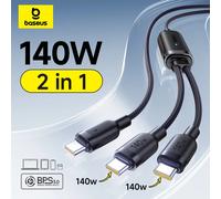 Cavo Baseus 140W Cavo dati di ricarica rapida 2 in 1 PD3.1 QC PPS Cavo USB C a doppio tipo C per tablet portatile Samsung iPhone 17 16