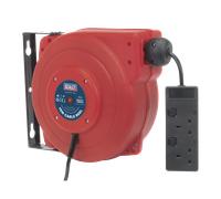 Cavo Bobina Sistema Retraibile 15m 2 X 230V Presa - Sealey CRM15 Nuovo