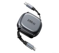 Cavo C retrattile PD3.1 da 240 W, ricarica rapida, design multi lunghezza, per viaggi, ufficio, auto, grigio (nero)