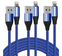 Cavo caricabatterie per iPhone [certificato MFi], confezione da 3 pezzi da 10 piedi in nylon intrecciato cavo Lightning per iPhone 11/Pro/X/Xs Max/XR/8 Plus /7 Plus/6/iPad (blu)