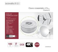 Cavo Coassiale 5mm 100m Schermato CCS Antenna TV SAT 2200MHz Matassa