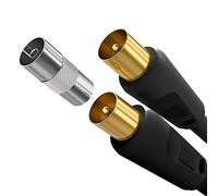 Cavo Coassiale per Antenna TV 5M da Maschio a Maschio, Cavo Satellitare Cavo TV RF Antenna Coassial Cavo Maschio PAL Connettori Placcati oro Flylead Nero con Accoppiatore