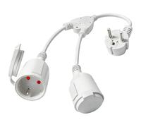 Cavo corto esterno con 2 prese Schuko, cavo corto con protezione contro le sovratensioni, doppia spina 16 A/250 V, impermeabile IP44, cavo in gomma per uso domestico, sezione 1,5 mm², bianco