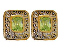 Cavo Cz Orecchino Verde Argento 18kt Oro Giallo 2 Tono Cuscino Design Fine Nuovo