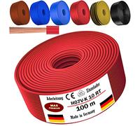 Cavo da 5 a 100 m H07 V-K 10 mm², nero, marrone, blu scuro, verde, blu chiaro o rosso, cavo singolo flessibile (rosso, 100 m)