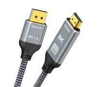 Cavo da DisplayPort a HDMI 2.1, 0,9 m, supporta 8K a 60 Hz, 4K a 120 Hz, unidirezionale, DP a HDMI, cavo intrecciato compatibile con Dell, NVIDIA, AMD, monitor, proiettore (grigio)