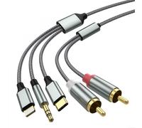 Cavo da Lightning a RCA o adattatore Aux, cavo da RCA a 3,5 mm, cavo da USB C a 2 RCA, cavo 3 in 1 per auto, home theater, altoparlanti
