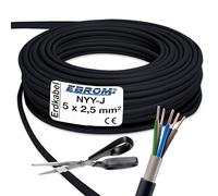 Cavo da terra NYY-J, 5 x 2,5 mm², vendita al metro cavo di alimentazione in PVC, da terra, colore nero, vendita al metro, in incrementi da 1 metro, 20 m - 25 m - 35 m - 50 m ecc.