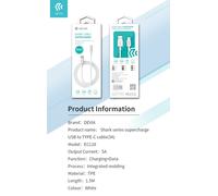 Cavo da usb a type c 5a ricarica rapida devia 1,5mt bianco