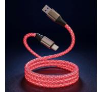 Cavo da USB a USB C a LED per ricarica rapida, cavo Carplay luminoso, cavo incandescente da USB A a tipo C per iPhone 17/16/15 Pro/Plus/Max, Samsung S25/S24/S23 Ultra, iPad Pro/Air (rosso, 0,9 m)