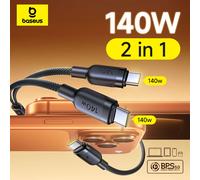 Cavo dati Baseus 140W Cavo dati 2 in 1 PD3.1 QC PPS Ricarica rapida da USB-C a doppio cavo di tipo C per tablet portatile Samsung iPhone