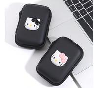 Cavo dati per auricolari, unità flash USB, scheda SD, borsa portaoggetti con fiocco, scatola portaorecchie, borsa con cerniera antiscivolo, tutto in stile Hello Kitty in EVA Nero/1 pz,Rosa/1 pzEVA