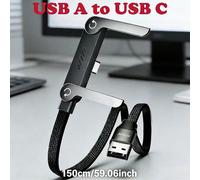 Cavo dati USB A a USB C ultimo modello 2026, cavo di ricarica da 150 cm, cavo di ricarica rapida intrecciato da 65W con supporto per telefono integrato, design pieghevole a T, compatibile con iPhone s
