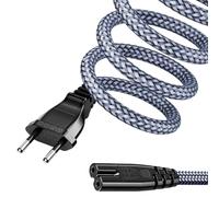 Cavo di alimentazione a 2 poli, cavo di alimentazione 2 m (CEE 7/16 su C7) in nylon intrecciato con VDE per TV, PS3/PS4/PS5, alimentatore per laptop, Blu-ray, radio (2 m)