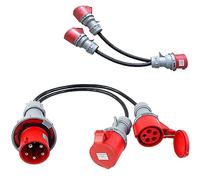 Cavo di Alimentazione CEE prolunga elettrica, Spina Industriale a Cinque Poli, Adattatore Presa Industriale, Include 1 Spina a 5 Pin 32A, 2 Morsetti a 5 Pin 16A Con Cavo da 50 cm