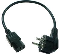 Cavo di alimentazione corto, da 40 cm, per dispositivi a freddo; spina a 90° di tipo ibrido (E+F) con contatto di protezione, presa dritta per apparecchi a freddo