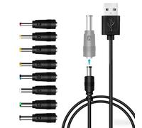 Cavo di alimentazione da USB a DC, universale da 5 V, 8 in 1 USB A a spina cava, cavo di alimentazione con 8 connettori per router, rasoio, TV Box, P-hilips Hue Hub (1 m, nero)