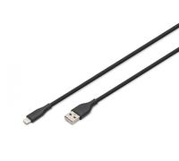 DIGITUS Cavo di ricarica - Da USB A a Lightning - 1 m - Cavo USB da 480 Mbit/s 12 W 2,4 A - Guaina flessibile in silicone con protezione antipiega - Certificato MFI per dispositivi Apple - Nero