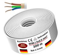 Cavo di alimentazione per ambienti umidi da 5, 10, 15, 20, 25, 30, 35, 40, 50, 75, 80 o 100 m, cavo elettrico ad anello NYM-J 3 x 2,5 mm² per posa fissa