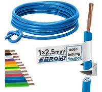 Cavo di cablaggio - Singolo cavo flessibile - Cavo in PVC - H07V-K 2,5 mm² - Colore: azzurro - molte lunghezze disponibili in incrementi di 5 metri, lunghezza: 100 m 2,5 mm²