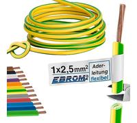Cavo di cablaggio - Singolo cavo flessibile - Cavo in PVC - H07V-K 2,5 mm² - Colore: verde giallo - molte lunghezze disponibili in incrementi di 5 metri, lunghezza: 10 m 2,5 mm²