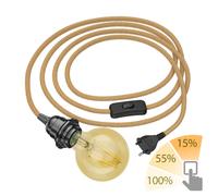ledscom.de Cavo di canapa LEKA da 3 m, spina, interruttore + lampada LED oro max. 818lm, dimmerazione a 3 livelli, bianco extra-caldo