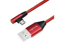 LOGILINK Cavo di collegamento USB 2.0, da USB tipo A a micro USB ad angolo retto 90°, 0,3 m, colore: Rosso