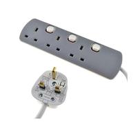 Cavo di prolunga a 3 vie da 1 metro con singoli interruttori on/off, 13 A nominale per un uso sicuro con elettrodomestici ed elettronica