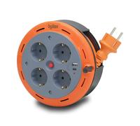 Cavo di prolunga a rullo della cassetta compatta, cavo da 5 m con 4 prese IP20 + USB + fusibile termico + fusibile per bambini, 3x1mm2, messa a terra tipo SCHUKO , PHE-05310-F-USB